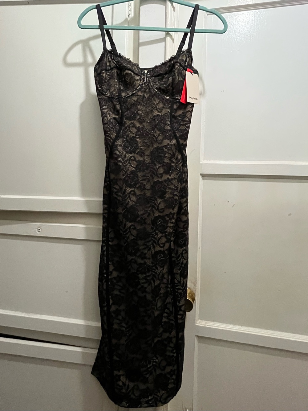 Popilush All-Lace Hourglass Corset Side Slit Midi Dress size SM NEW - Picture 2 of 16